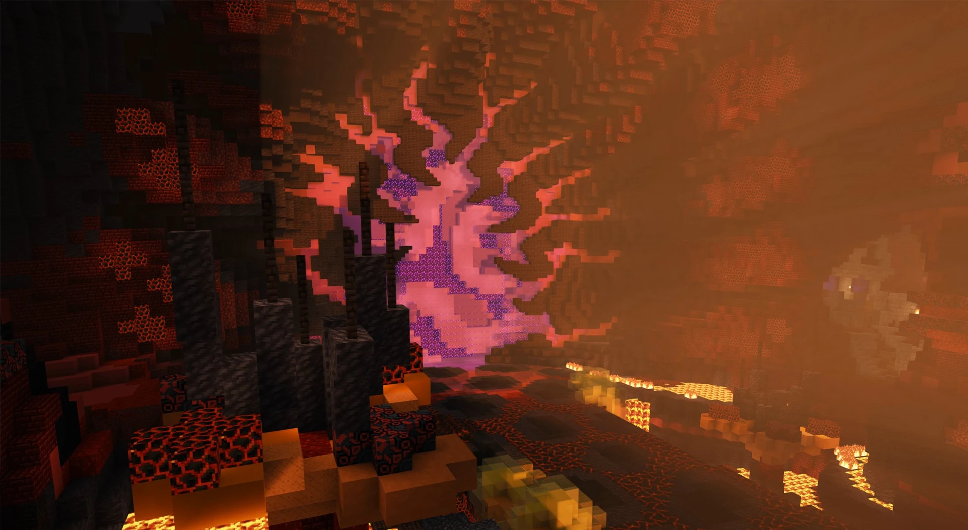 An underground lava raid lair from Wynncraft Rekindled World.